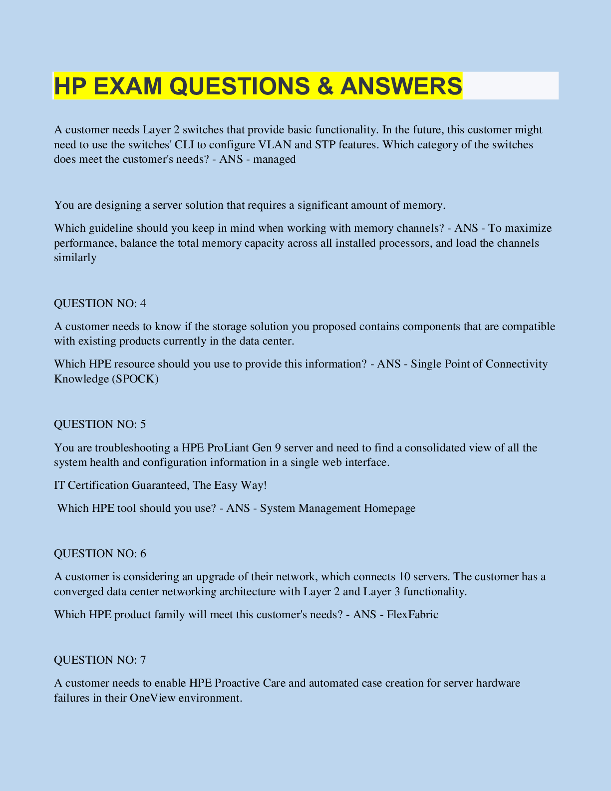 Preview image of HP EXAM QUESTIONS & ANSWERS document